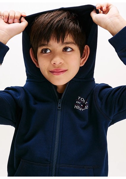 Erkek Çocuk Tommy Flag Fermuarlı Kapüşonlu Sweatshirt - Lacivert modelleri
