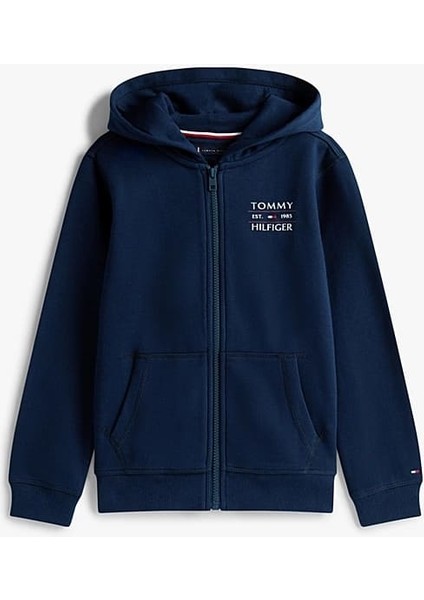 Erkek Çocuk Tommy Flag Fermuarlı Kapüşonlu Sweatshirt - Lacivert fırsatları