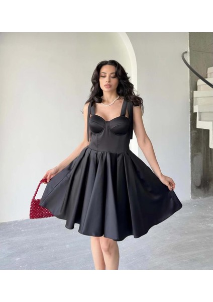 25Y1004 Abiye Açık Mini Saten Korse Göğüs - Etiqet - 25Y1004 - Siyah - 40