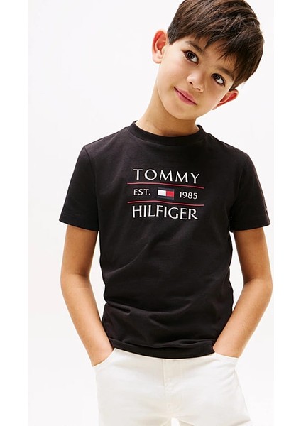 Erkek Çocuk Tommy Flag Hilfiger T-Shirt - Siyah