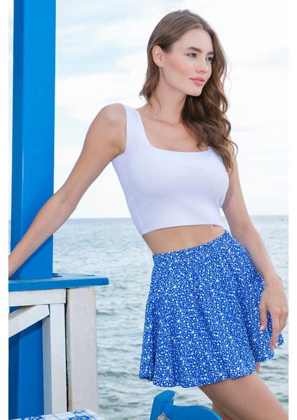 Desenli Beli Lastikli Slim Fit Mini 2'li Paket Şort Etek Bayan Şort Etek 5864024S2 fırsatları