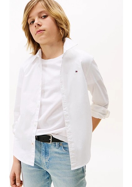 Erkek Çocuk Solid Stretch Poplin Gömlek - Beyaz