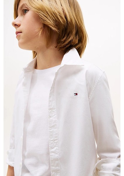 Erkek Çocuk Solid Stretch Poplin Gömlek - Beyaz