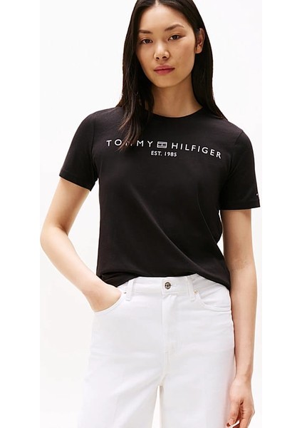 Kadın Th Yazı Logo T-Shirt - Siyah