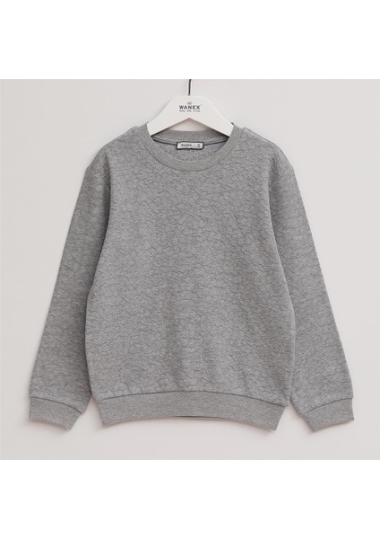 Erkek Çocuk Şardonsuz Uzun Kol Ince Bisiklet Yaka Tişört - 15962 - Melanj