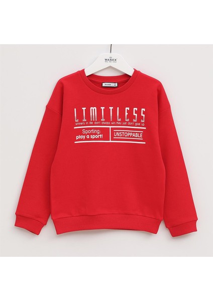 Erkek Çocuk Şardonsuz Uzun Kol Ince Bisiklet Yaka Tişört - 15927 - Kırmızı