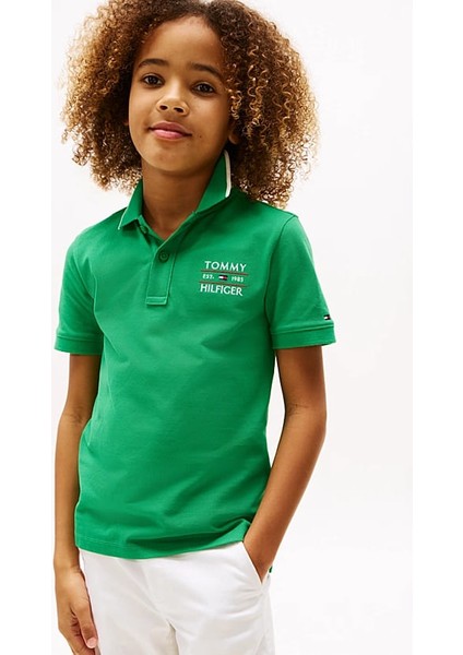 Erkek Çocuk Th Bayrak Logo Polo T-Shirt - Yeşil