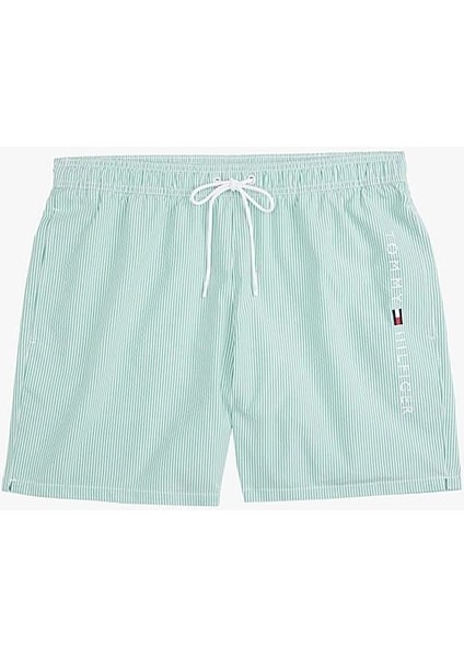 Erkek Th Orta Boy Çizgili Yüzme Şortu - Yeşil