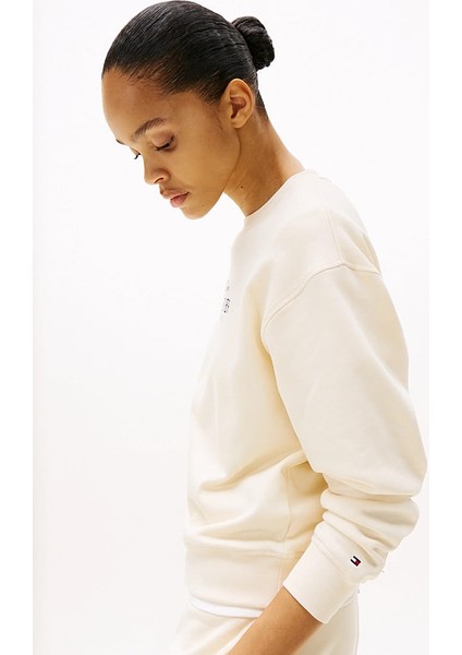 Kadın Th Logo Sweatshirt - Ekru fırsatları