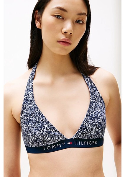 Kadın Th Baskılı Halter Bikini Üst - Lacivert