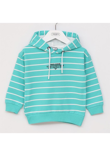 Erkek Çocuk Uzun Kol Ince Kapşonlu Tişört - 16022 - Turkuaz