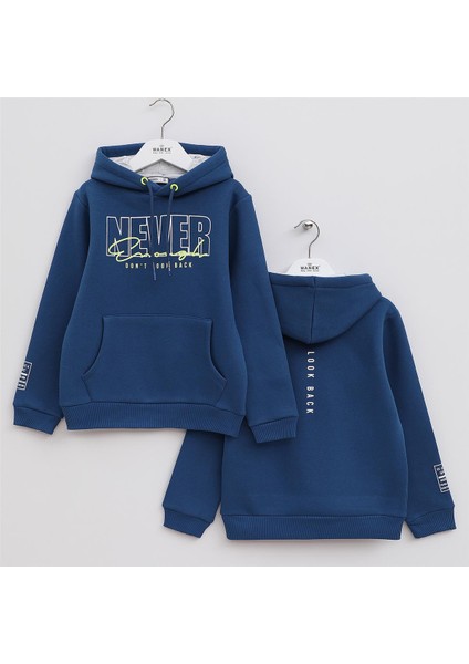 Erkek Çocuk Şardonlu Uzun Kol Kalın Kapşonlu Tişört - 15774 - Indigo