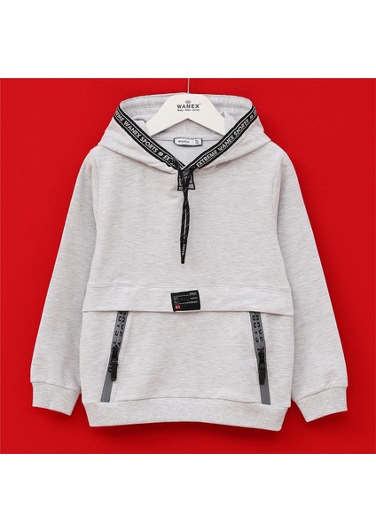 Erkek Çocuk Şardonsuz Uzun Kol Ince Kapşonlu Tişört - 15791 - Melanj