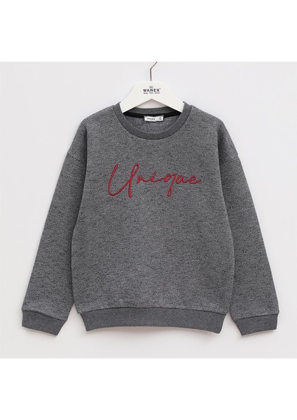 Erkek Çocuk Şardonlu Uzun Kol Kalın Bisiklet Yaka Tişört - 16010 - Gri