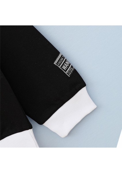 Erkek Çocuk Şardonsuz Uzun Kol Ince Kapşonlu Tişört - 15857 - Beyaz - Siyah modelleri