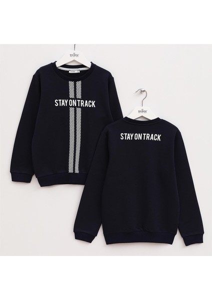 Erkek Çocuk Şardonsuz Uzun Kol Ince Bisiklet Yaka Tişört - 16008 - Lacivert