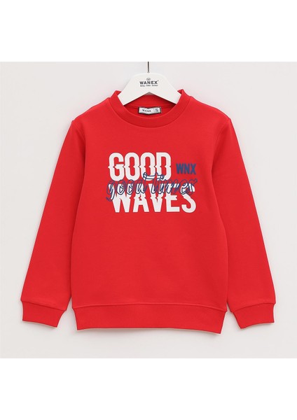 Erkek Çocuk Şardonlu Uzun Kol Kalın Bisiklet Yaka Tişört - 16142 - Kırmızı