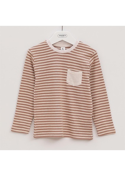 Erkek Çocuk Uzun Kol Ince Bisiklet Yaka Tişört - 16324 - Kahverengi