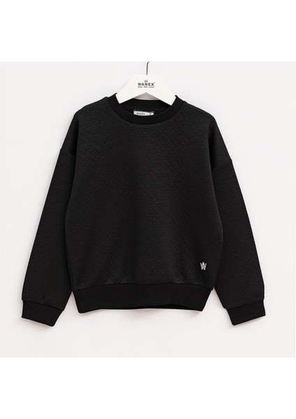 Erkek Çocuk Şardonsuz Uzun Kol Ince Bisiklet Yaka Tişört - 16108 - Siyah