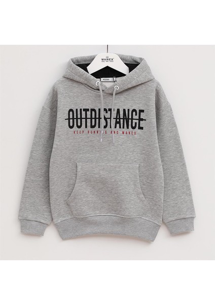 Erkek Çocuk Şardonlu Uzun Kol Kalın Kapşonlu Tişört - 16027 - Melanj