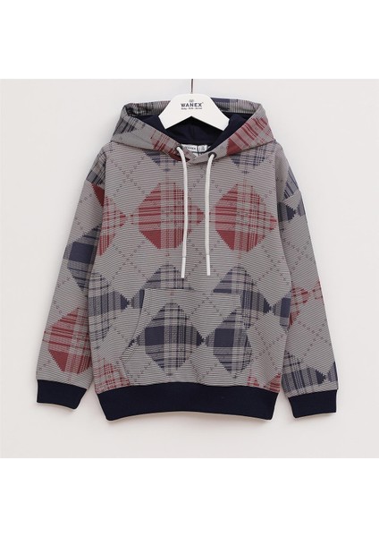 Erkek Çocuk Şardonsuz Uzun Kol Ince Kapşonlu Tişört - 16085 - Koyu Kahverengi