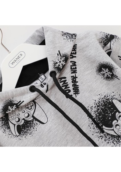 Erkek Çocuk Uzun Kol Kalın Kapşonlu Tişört - 16301 - Melanj modelleri