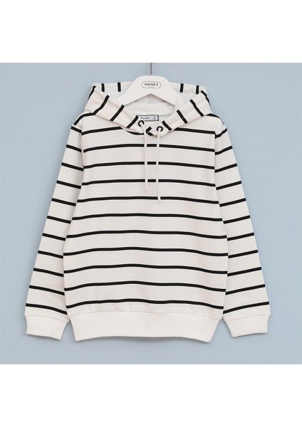 Erkek Çocuk Uzun Kol Ince Kapşonlu Tişört - 16449 - Vanilya