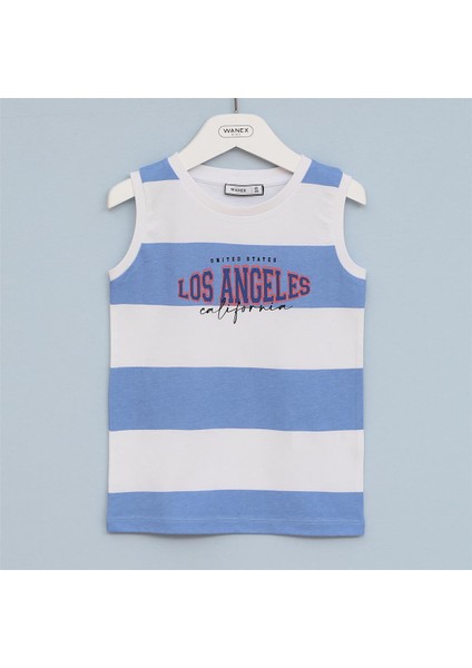 Erkek Çocuk Sıfır Kol Bisiklet Yaka Tişört - 16506 - Beyaz - Mavi