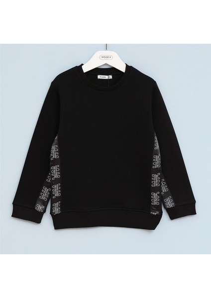 Erkek Çocuk Uzun Kol Kalın Bisiklet Yaka Tişört - 16522 - Siyah