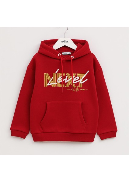 Erkek Çocuk Şardonlu Uzun Kol Kalın Kapşonlu Tişört - 15971 - Bordo