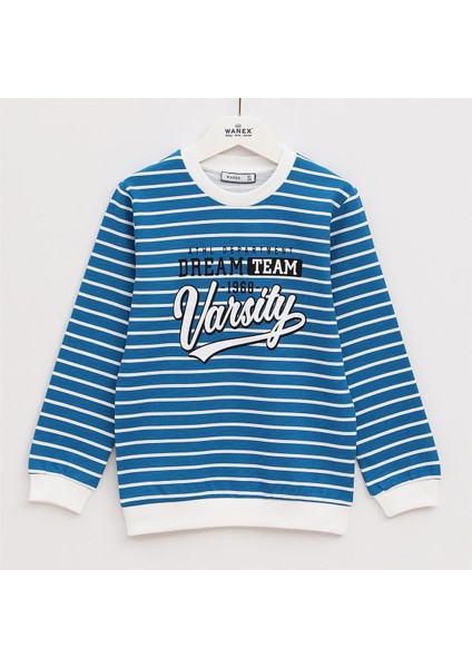 Erkek Çocuk Şardonsuz Uzun Kol Ince Bisiklet Yaka Tişört - 15834 - Mavi