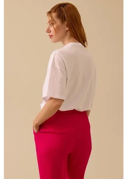 Kadın Taş Detaylı Baskılı T-Shirt - Beyaz