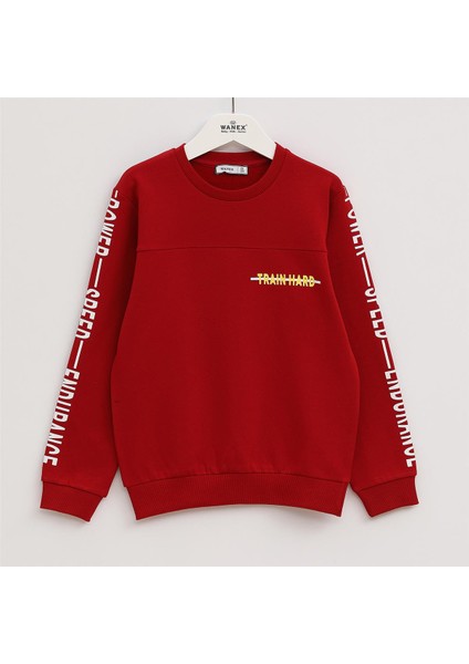 Erkek Çocuk Şardonlu Uzun Kol Kalın Bisiklet Yaka Tişört - 14789 - Bordo