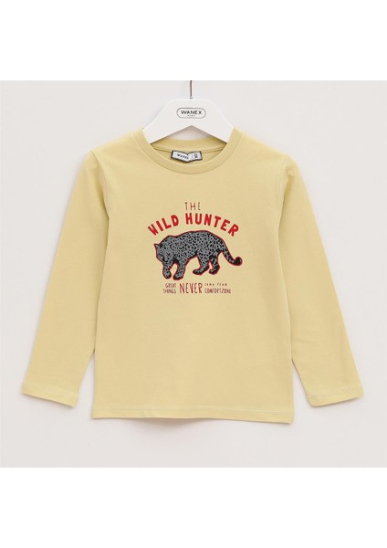Erkek Çocuk Uzun Kol Ince Bisiklet Yaka Tişört - 16279 - Sarı