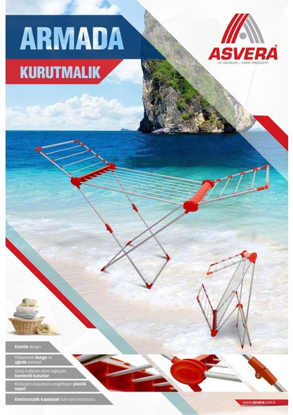 Safir Serisi - Armada Alüminyum Borulu Çamaşır Kurutmalık - Kanatlı Çamaşır Kurutma Askısı