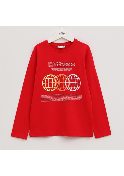 Erkek Çocuk Şardonsuz Uzun Kol Ince Bisiklet Yaka Tişört - 16093 - Kırmızı