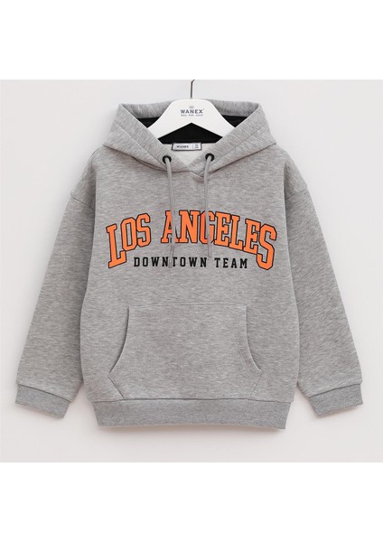 Erkek Çocuk Şardonlu Uzun Kol Kalın Kapşonlu Tişört - 15845 - Melanj