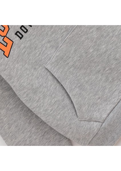 Erkek Çocuk Şardonlu Uzun Kol Kalın Kapşonlu Tişört - 15845 - Melanj modelleri