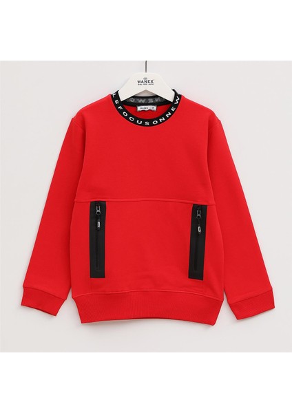 Erkek Çocuk Şardonlu Uzun Kol Kalın Bisiklet Yaka Tişört - 16168 - Kırmızı