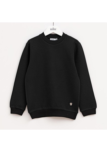 Erkek Çocuk Şardonsuz Uzun Kol Ince Bisiklet Yaka Tişört - 16067 - Siyah