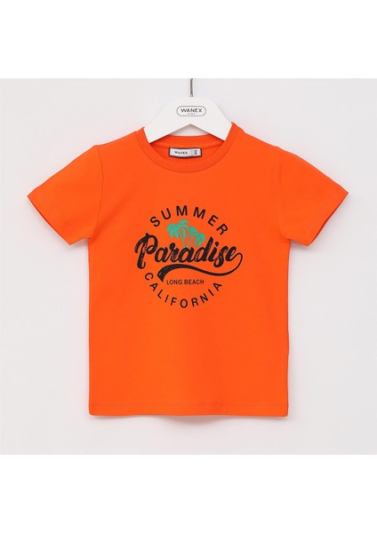 Erkek Çocuk Kısa Kol Bisiklet Yaka Tişört - 16495 - Oranj