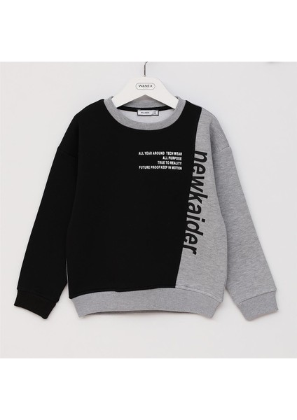 Erkek Çocuk Uzun Kol Kalın Bisiklet Yaka Tişört - 16599 - Melanj
