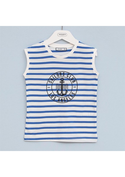 Erkek Çocuk Sıfır Kol Bisiklet Yaka Tişört - 16414 - Saks