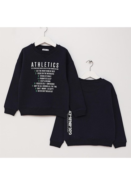 Erkek Çocuk Uzun Kol Kalın Bisiklet Yaka Tişört - 16518 - Lacivert