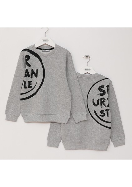 Erkek Çocuk Uzun Kol Kalın Bisiklet Yaka Tişört - 16558 - Melanj