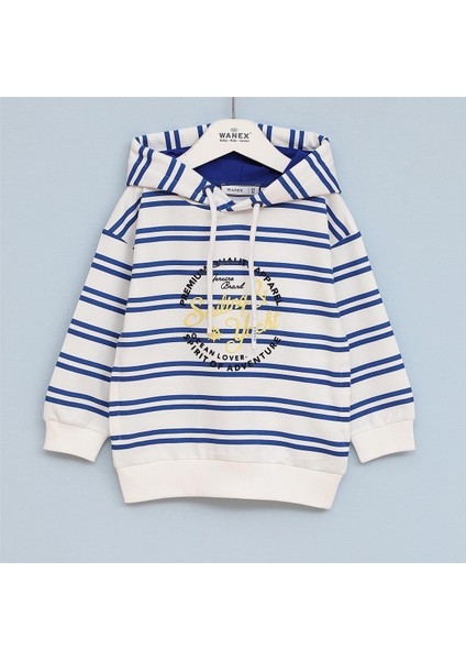 Erkek Çocuk Uzun Kol Ince Kapşonlu Tişört - 16400 - Saks - Vanilya