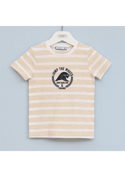 Erkek Çocuk Kısa Kol Bisiklet Yaka Tişört - 16496 - Bej