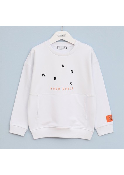 Erkek Çocuk Uzun Kol Kalın Bisiklet Yaka Tişört - 16491 - Beyaz