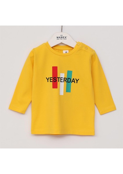 Erkek Çocuk Uzun Kol Ince Bisiklet Yaka Tişört - 16614 - Sarı