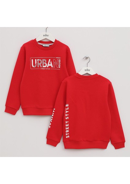 Erkek Çocuk Şardonlu Uzun Kol Kalın Bisiklet Yaka Tişört - 16210 - Kırmızı